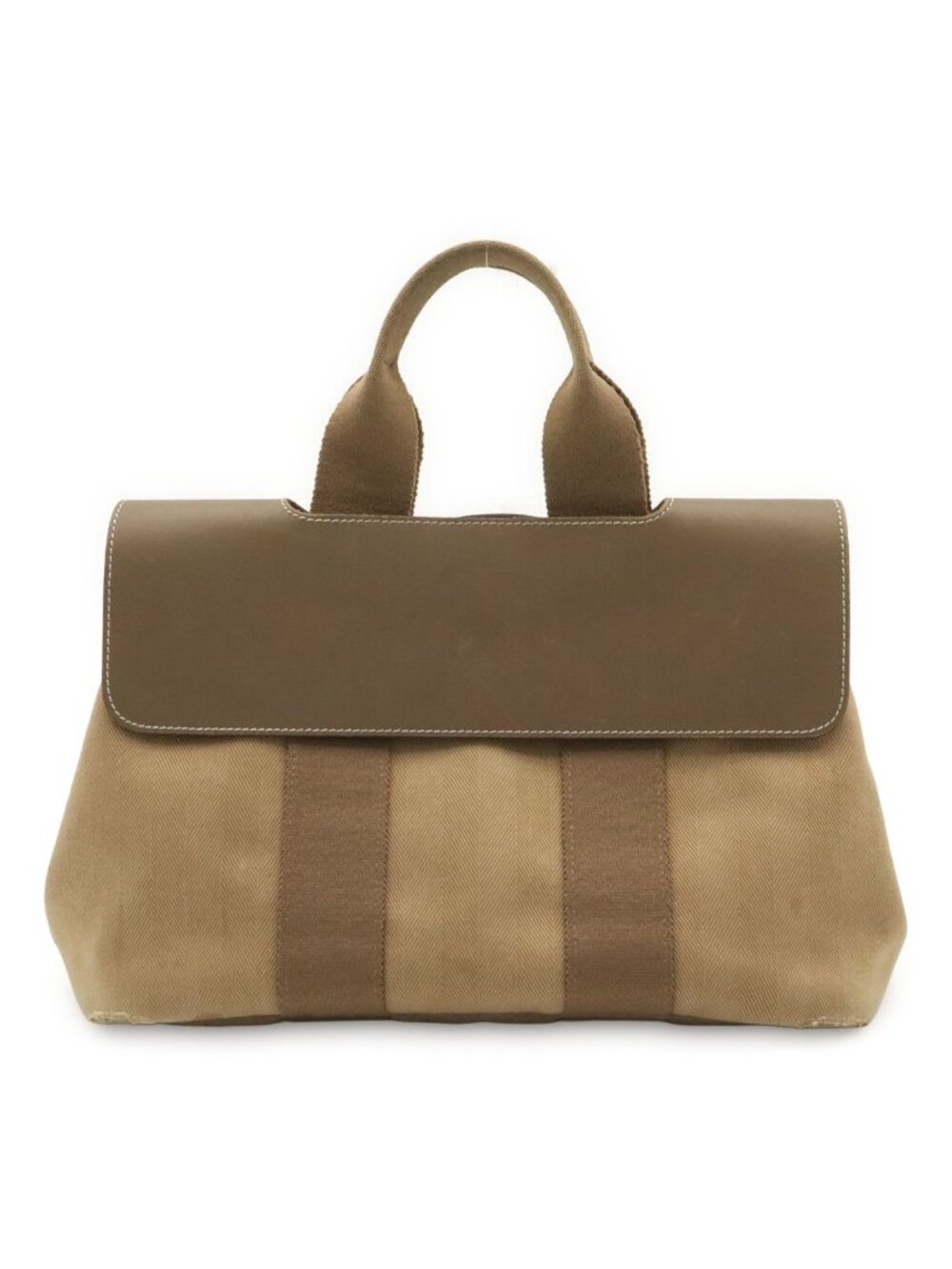 Hermes Valparaiso PM Tote Bag Toile Chevron Leather Etoupe Greige